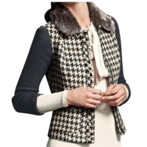 CAbi Houndstooth Mixer Sweater Jacket Detachable Faux Fur Collar Size 4
